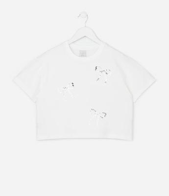 Camiseta Infantil Regular com Bordado de Laços - Tam 5 a 14 Anos
