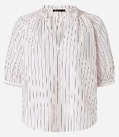 Camisa Listrada em Tricoline com Frufru na Gola Padre - 1