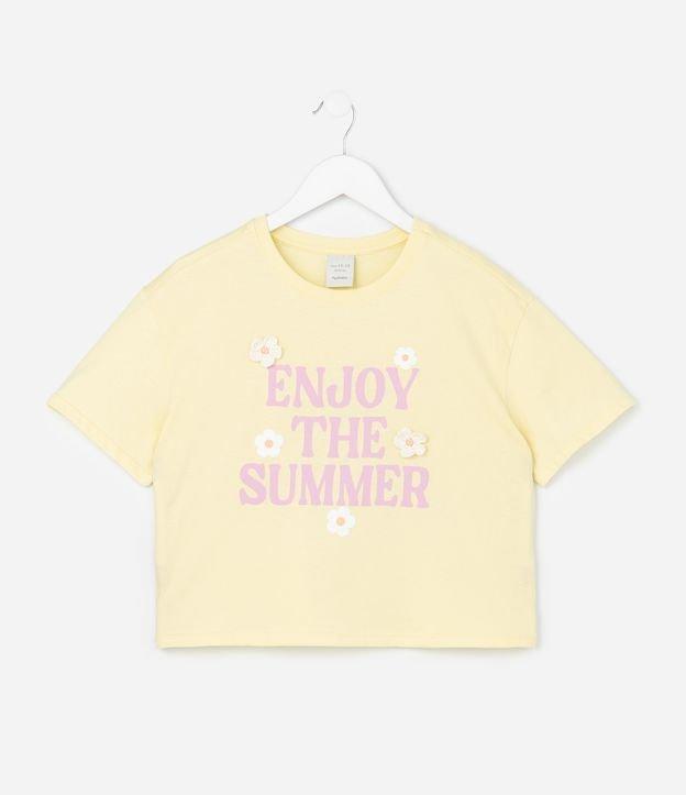 Camiseta Infantil Boxy com Flor em Crochê Enjoy The Summer - Tam 5 a 14 Anos - 1