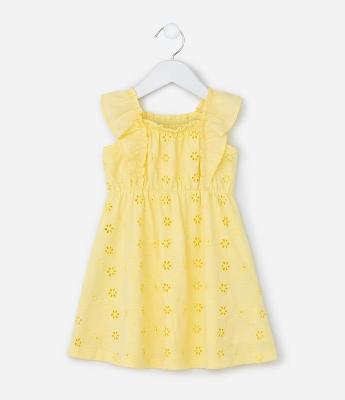 Vestido Infantil Bordado com Alcinha de Babado - Tam 1 a 6 anos