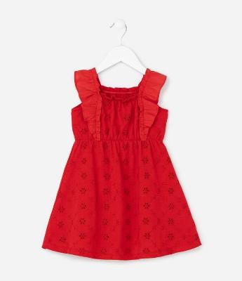 Vestido Infantil Bordado com Alcinha de Babado - Tam 1 a 6 anos