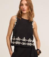 Blusa sem Manga em Viscolinho com Bordados Contrastantes - 1