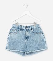 Short Jeans Infantil com Bordado de Flor e Marmorizado - Tam 5 a 14 Anos - 1