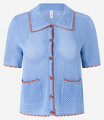 Camisa Polo em Crochê Crochê com Detalhes Contrastantes