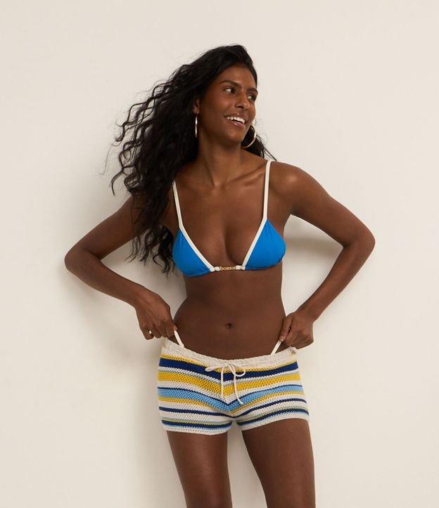 Saída de Praia Short em Crochê Listrado com Amarração - 2
