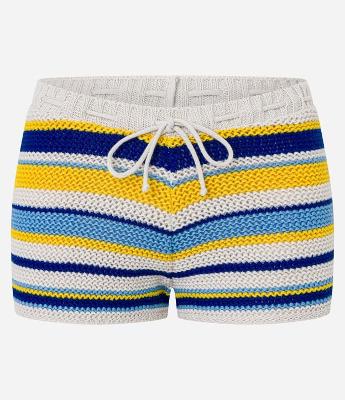 Saída de Praia Short em Crochê Listrado com Amarração