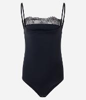 Body sem Manga em Poliamida com Decote em Renda - 1