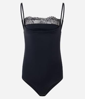 Body sem Manga em Poliamida com Decote em Renda