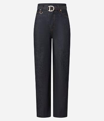 Calça Reta Comfort Cintura Alta em Jeans com Costura Aparente