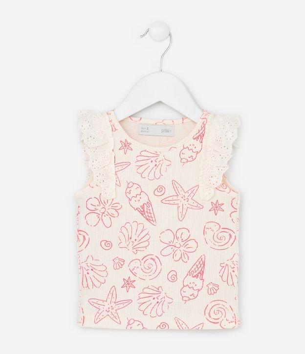 Regata Infantil em Ribana com Detalhe em Broderie e Estampa - Tam 1 a 6 Anos - 1