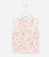 Regata Infantil em Ribana com Detalhe em Broderie e Estampa - Tam 1 a 6 Anos - 1