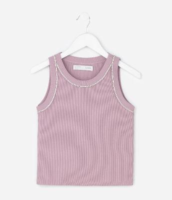 Camiseta Regata Infantil em Ribana com Cava Americana e Aplicação de Brilhos - Tam 5 a 14 Anos