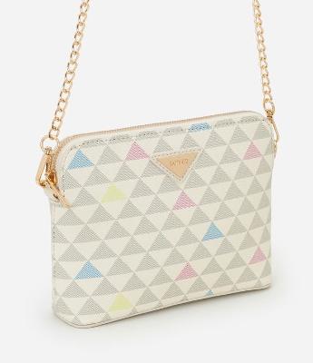 Bolsa Transversal em PU com Estampa Triângulo
