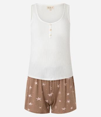 Pijama Short Doll em Viscose Short Estampado de Estrelas do Mar