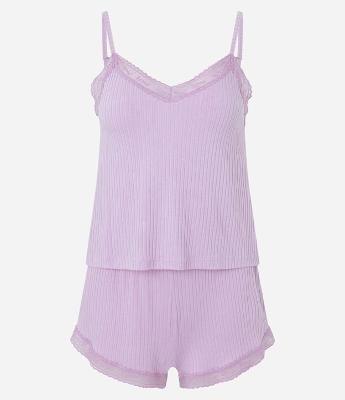 Pijama Short Doll em Ribana com Rendinha Lov