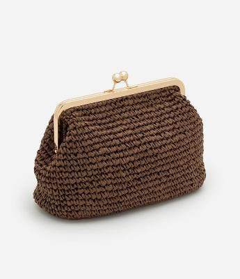 Bolsa Clutch com Efeito de Palha e Fechamento de Metal