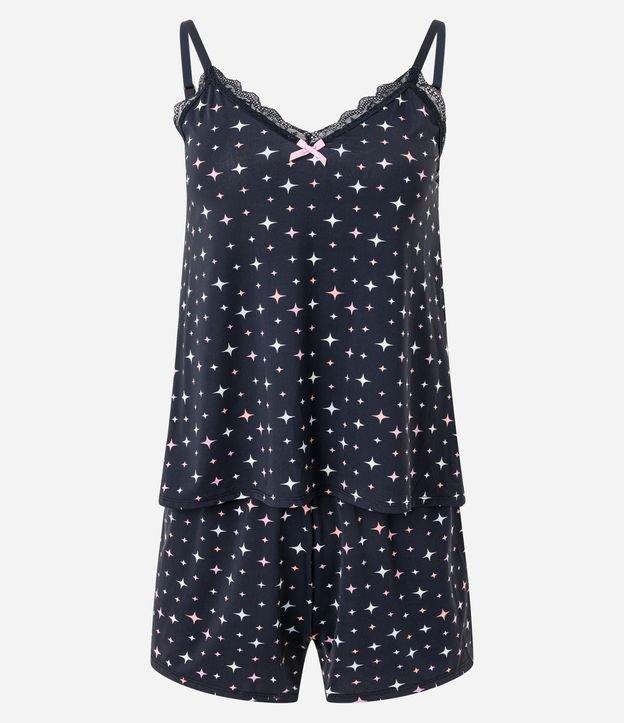 Pijama Short Doll em Microfibra com Rendinha e Estampa Brilhos - 1