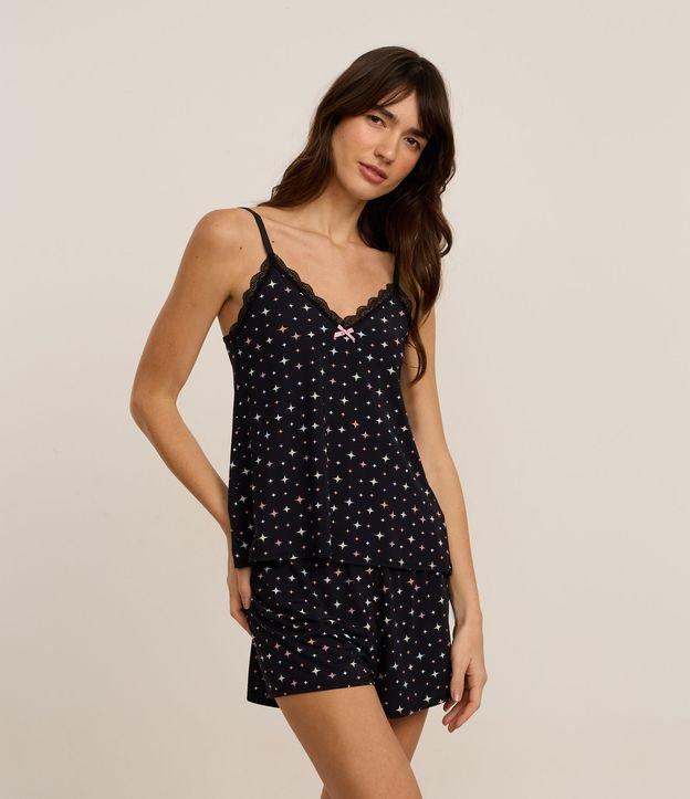 Pijama Short Doll em Microfibra com Rendinha e Estampa Brilhos - 2