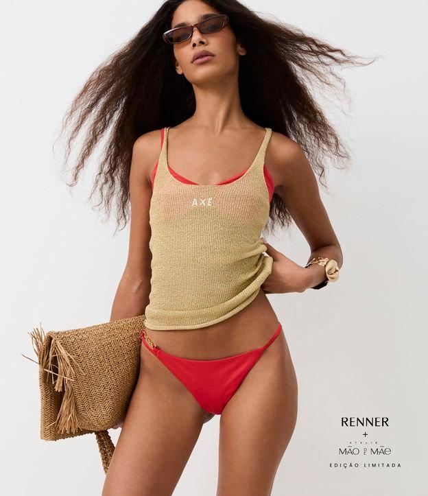 Blusa de Alça em Tricô com Estampa Axé e Efeito Metalizado - 2