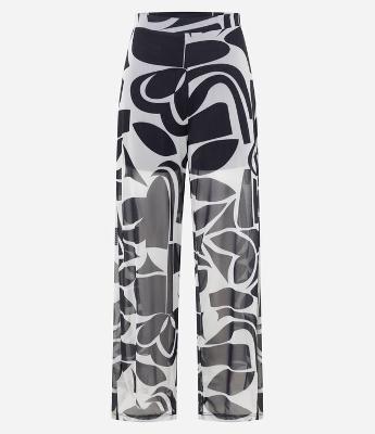 Calça Reta em Tule com Estampa Abstrata