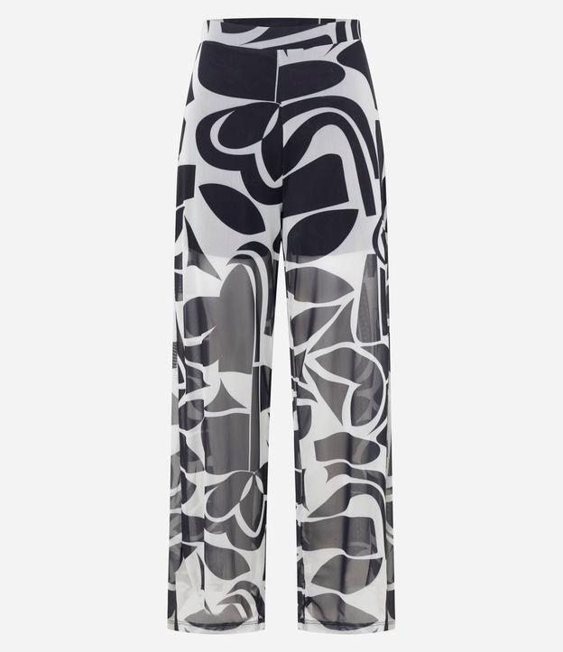 Calça Reta em Tule com Estampa Abstrata - 1