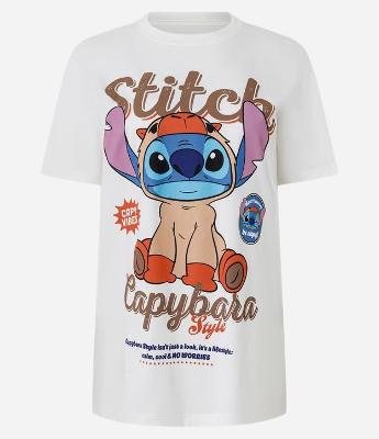 Camiseta em Algodão com Estampa Stitch Capivara