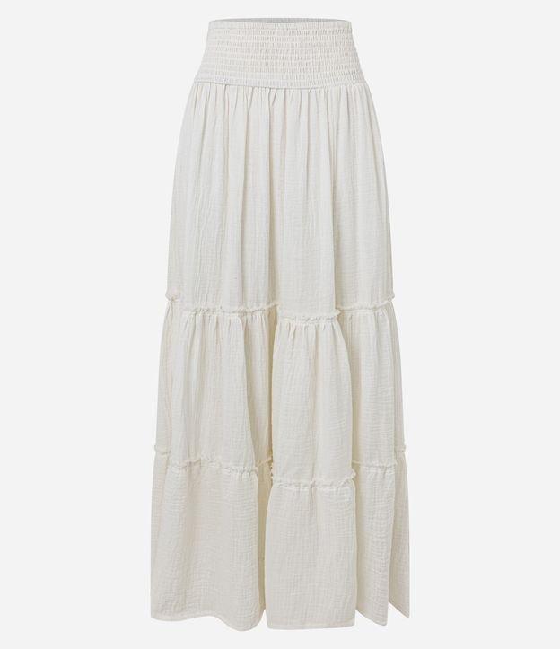 Saia Evasê Texturizada em Crepe com Babados nos Recortes - 1