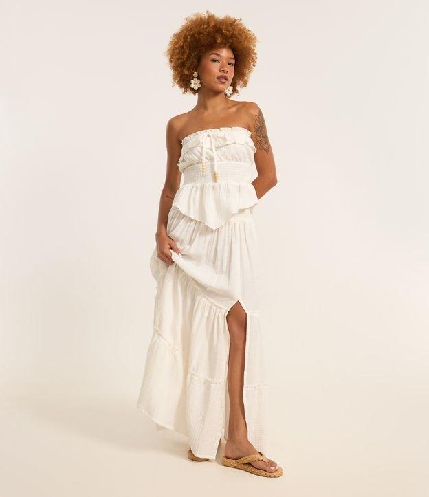 Saia Evasê Texturizada em Crepe com Babados nos Recortes - 2