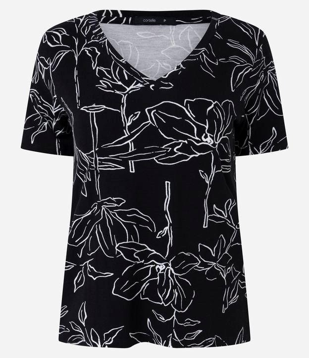 Blusa em Viscolycra com Gola V e Estampa Floral - 1