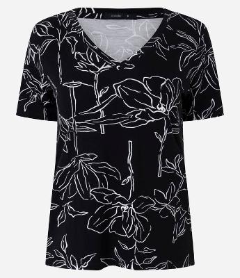 Blusa em Viscolycra com Gola V e Estampa Floral