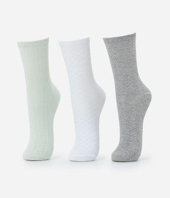 Kit 03 Meias Cano Médio em Algodão Texturizado