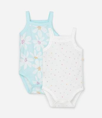 Kit 02 Bodies Infantis em Ribana com Estampa - Tam 0 a 18 meses