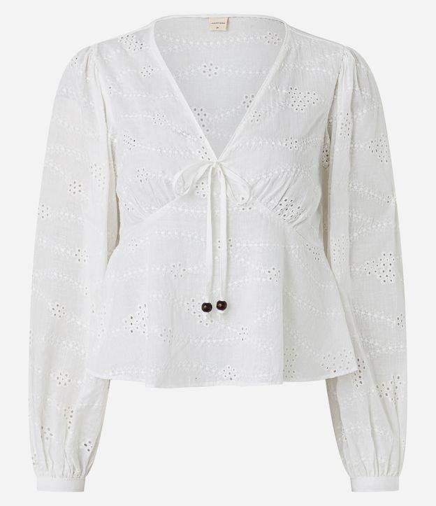 Blusa em Laise com Manga Bufante e Amarração - 1