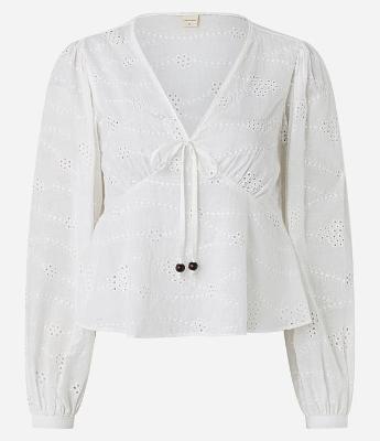 Blusa em Laise com Manga Bufante e Amarração