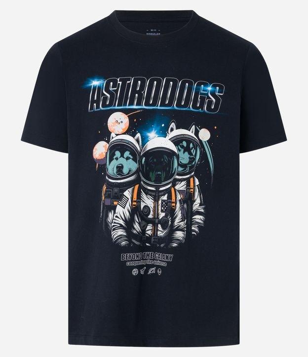Camiseta Regular em Algodão com Estampa de Cachorros no Espaço e Lettering Astrodogs - 1