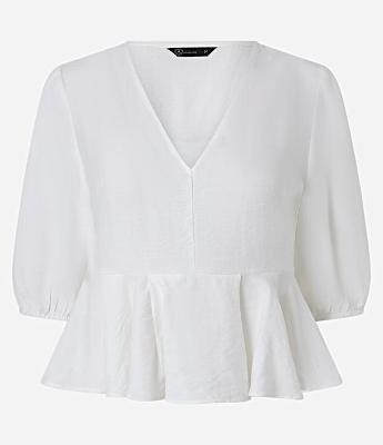 Blusa Peplum em Crepe com Manga 3/4  e Decote V