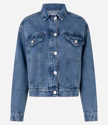 Jaqueta Boxy em Jeans com Bolsos e Recortes