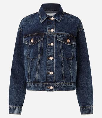 Jaqueta Boxy em Jeans com Bolsos e Recortes
