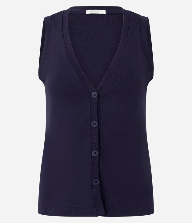 Blusa Canelada em Ribana com Decote V e Botões - 1