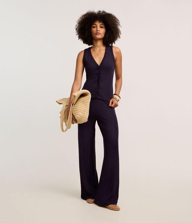 Blusa Canelada em Ribana com Decote V e Botões - 2