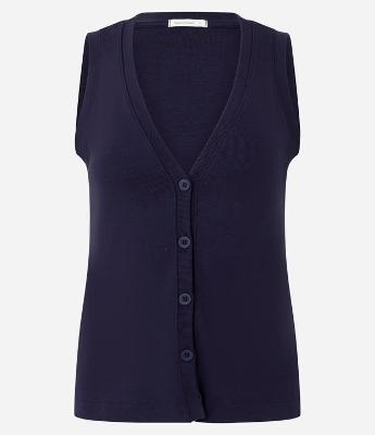 Blusa Canelada em Ribana com Decote V e Botões