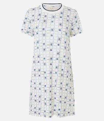 Camisola Curta em Viscose com Estampa de Conchas e Estrelas do Mar
