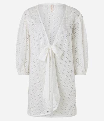 Saída de Praia Bata em Laise com Manga Bufante e Laço Frontal