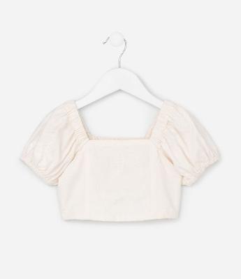 Blusa Cropped Infantil com Textura Floral - Tam 1 a 6 Anos