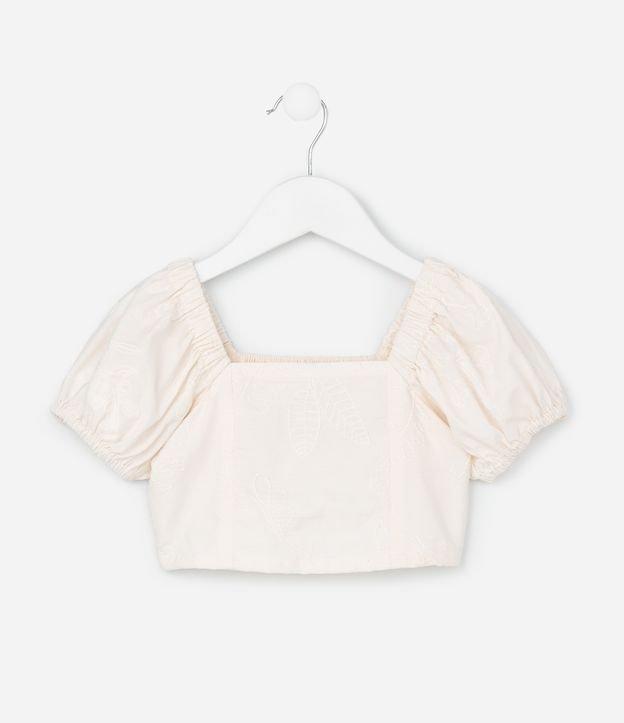 Blusa Cropped Infantil com Textura Floral - Tam 1 a 6 Anos - 1
