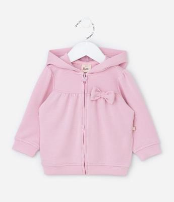 Jaqueta Infantil em Modal com Capuz e Laço - Tam 0 a 18 Meses