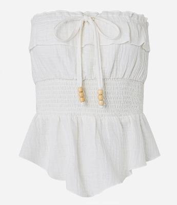 Blusa Tomara que Caia em Crepe com Textura Crinkle com Lastex na Cintura e Babados