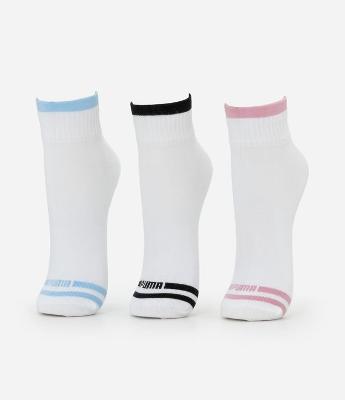 Kit 03 Meias Cano Baixo Esportivas em Algodão com Listra e Ponteira Colorida Puma