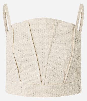 Blusa Cropped de Alça em Algodão e Linho com Textura