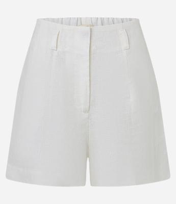 Short Reto Cintura Alta em Linho com Pences e Bolsos